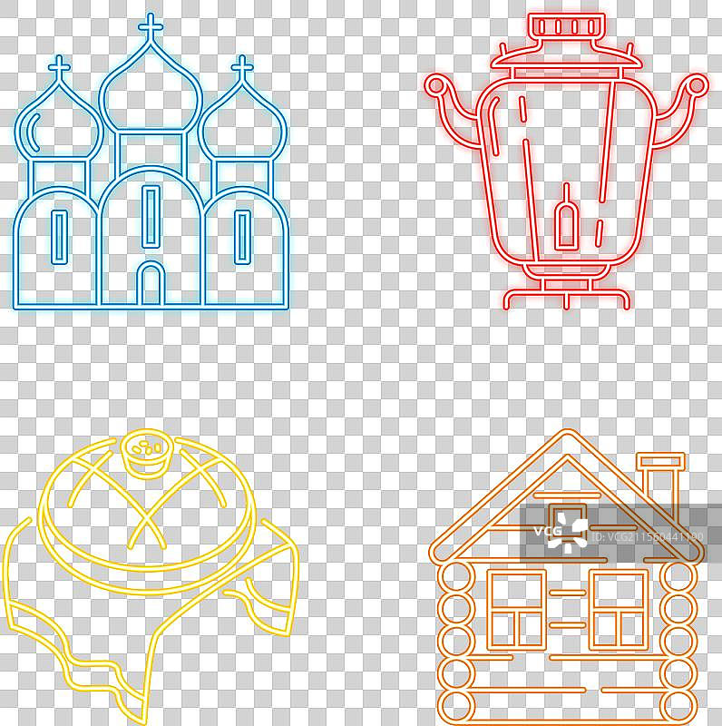 俄罗斯传统符号霓虹图标集图片素材