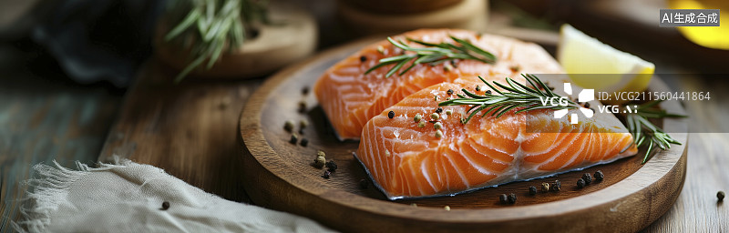 【AI数字艺术】桌上盘子里的三文鱼的特写镜头图片素材