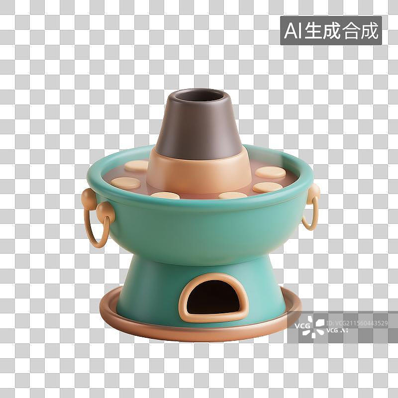 【AI数字艺术】3D渲染，卡通火锅，打边炉，川味火锅，重庆火锅，中国传统美食免抠元素图片素材