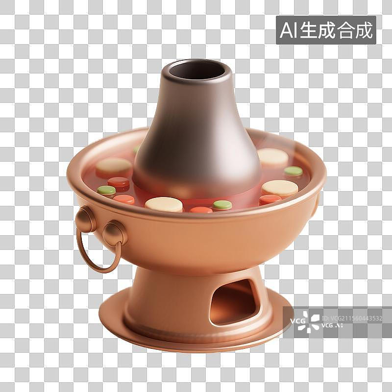 【AI数字艺术】3D渲染，卡通火锅，打边炉，川味火锅，重庆火锅，中国传统美食免抠元素图片素材