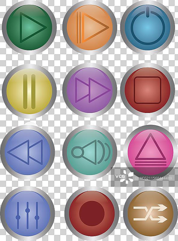 带有3D效果和渐变的多媒体按钮设计图片素材