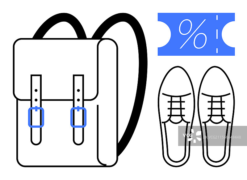 背包、鞋子和折扣券的概念图片素材