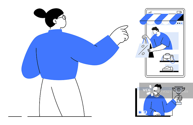 女性在网上购物和观看视频图片素材