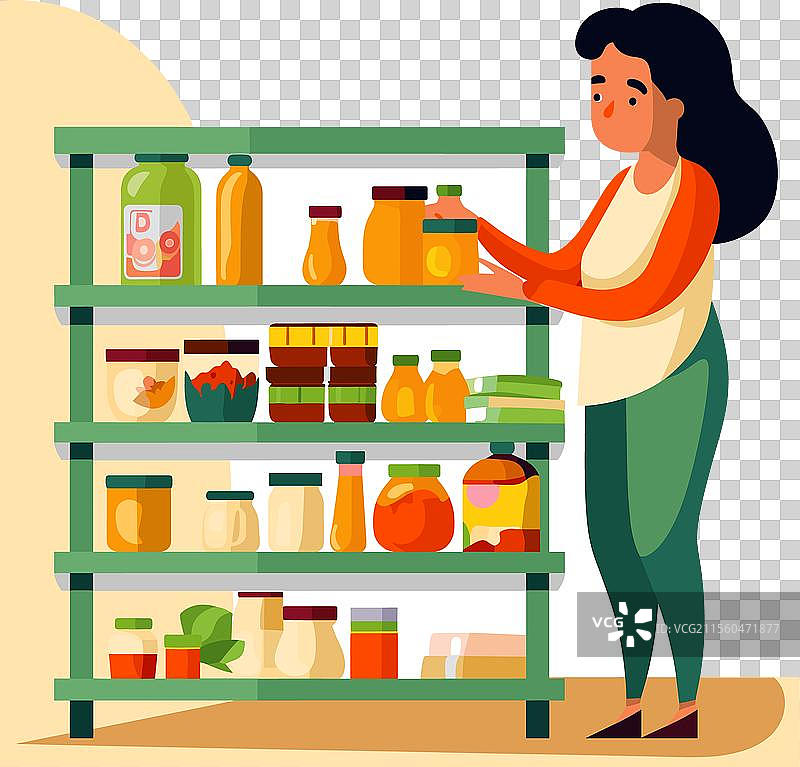 女性整理储藏室的货架，摆放各种物品图片素材
