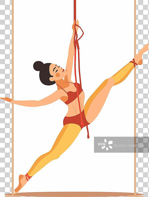 女杂技演员在空中丝绸上表演图片素材