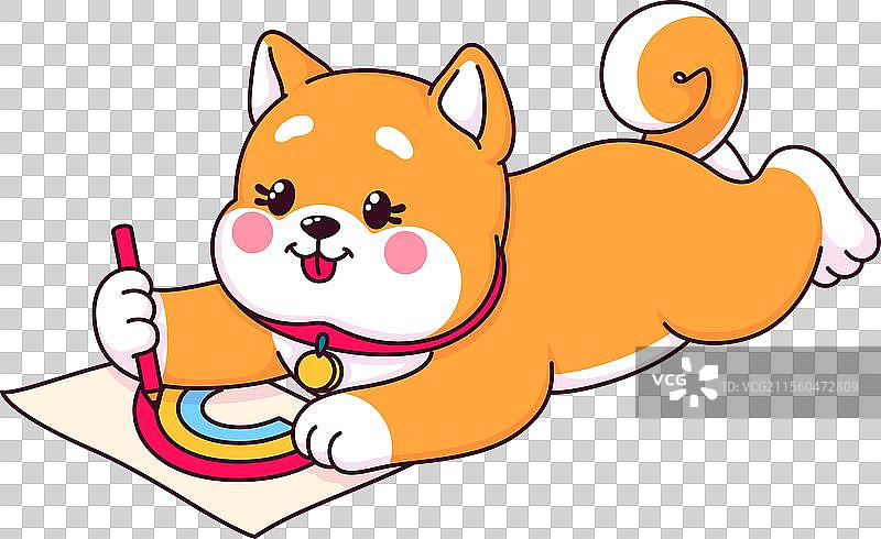 可爱的日本柴犬小狗画着彩虹图片素材