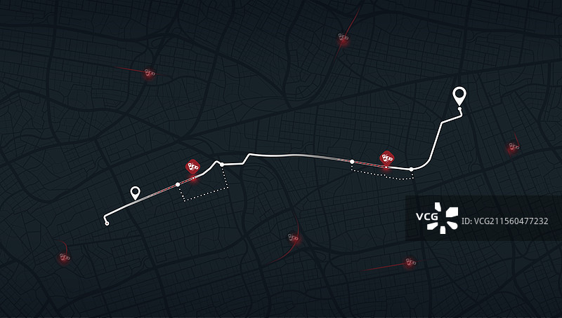 城市地图的俯视图，标注了车祸地点图片素材