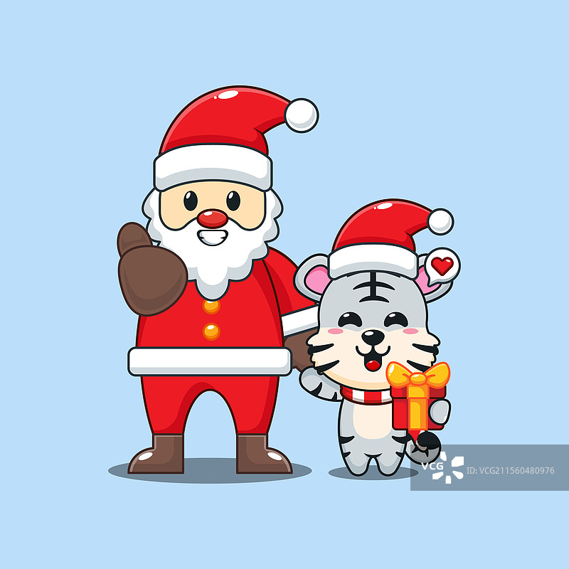 可爱的白虎与圣诞老人卡通图案图片素材