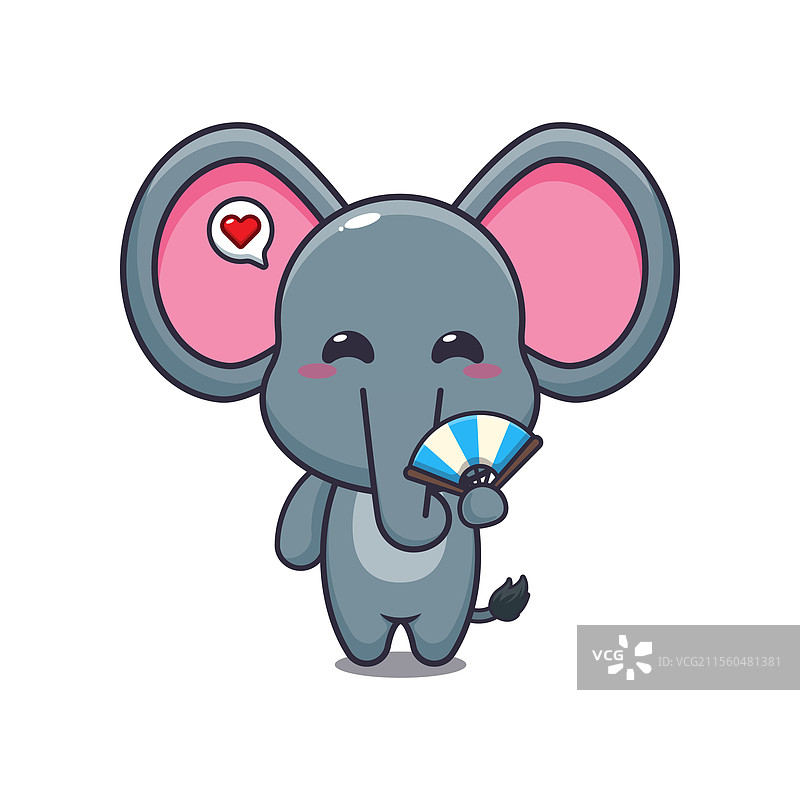 可爱的拿着扇子的卡通大象图片素材
