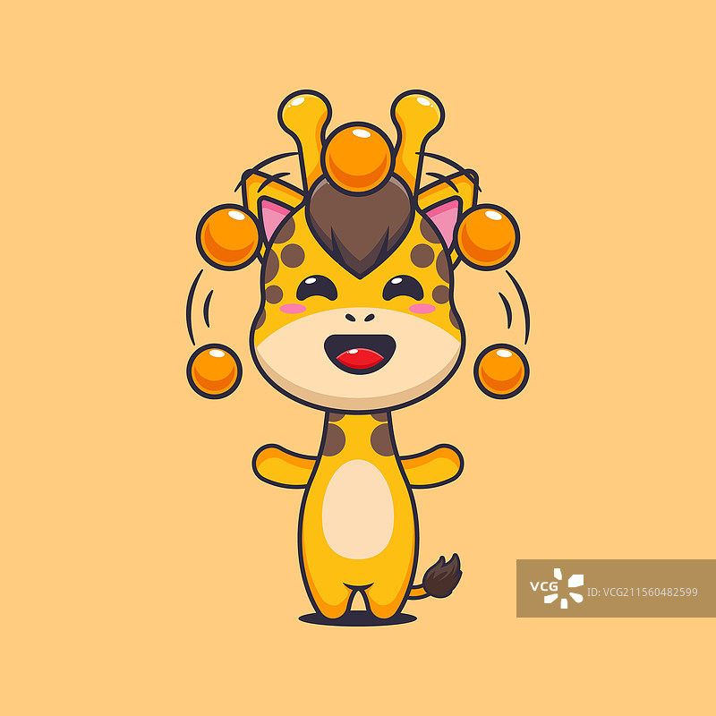 可爱的长颈鹿马戏团表演与球的卡通形象图片素材