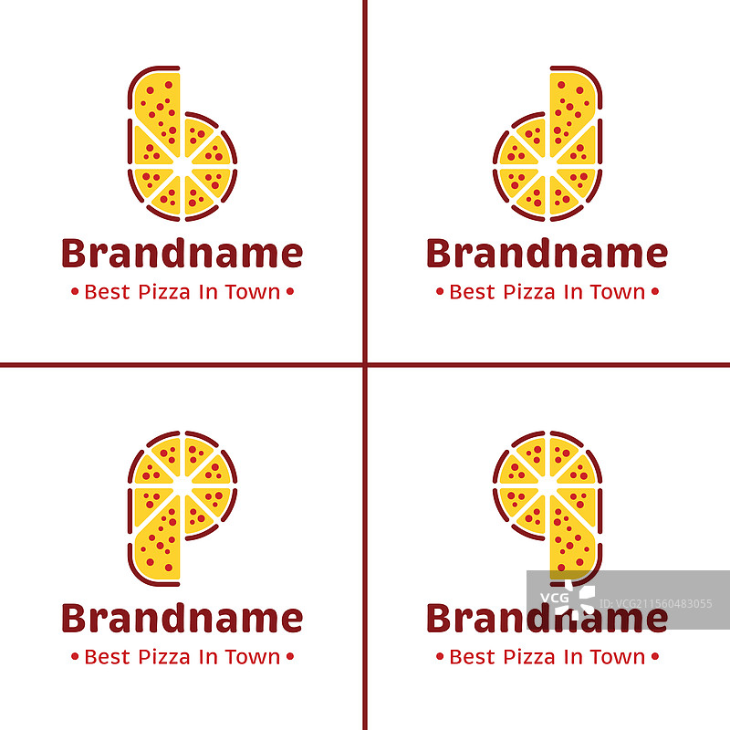 比萨饼店的字母b、d、p、q的标志设计图片素材