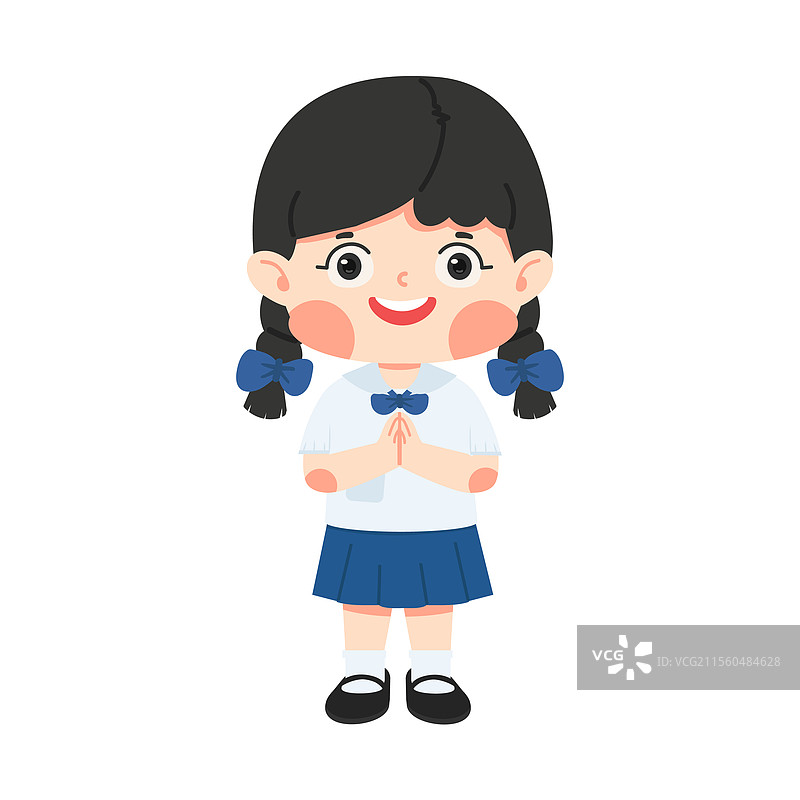 女孩站着，举手打招呼图片素材