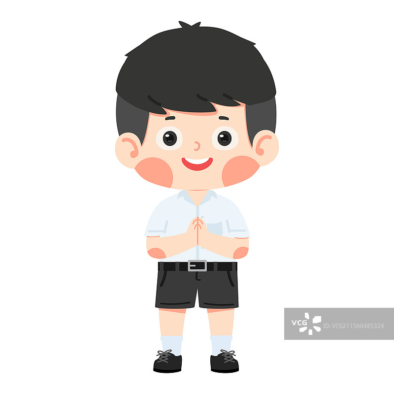 男孩站着举手打招呼图片素材