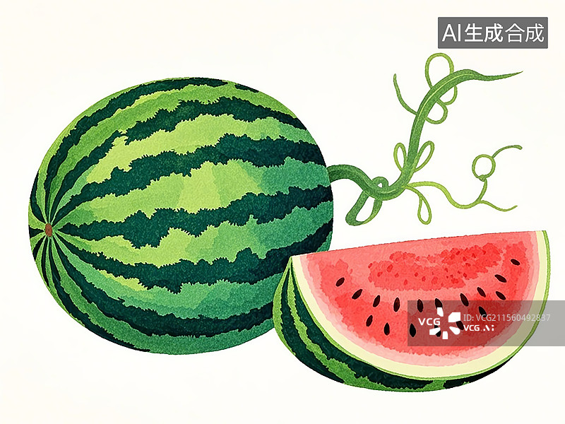 【AI数字艺术】西瓜水果手绘插画图片素材