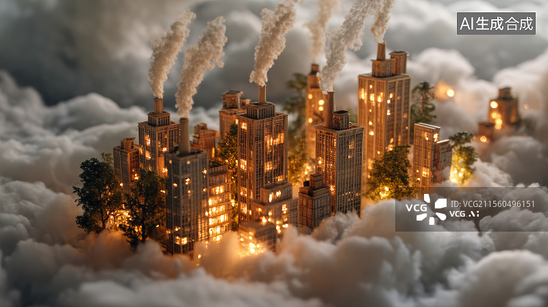 【AI数字艺术】金色云端城市，未来城市，工业图片素材