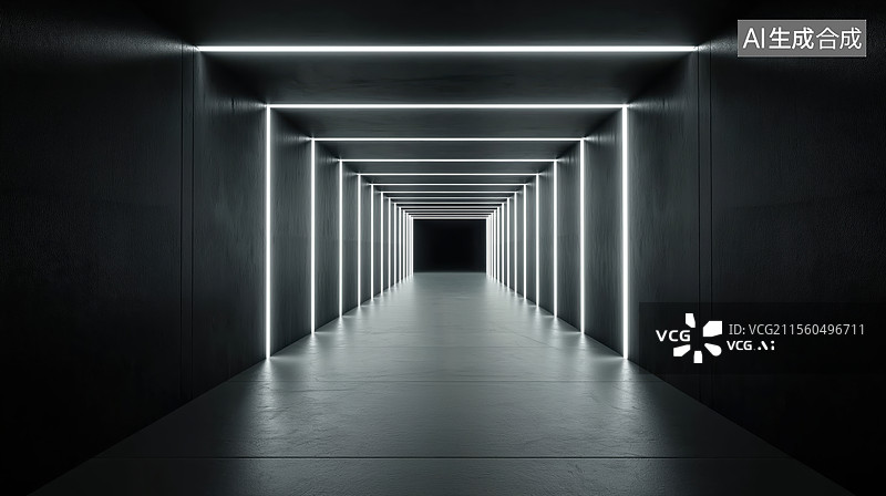 【AI数字艺术】现代走廊中的线性灯光设计图片素材