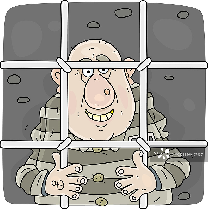 悲伤的囚犯在铁栏后图片素材