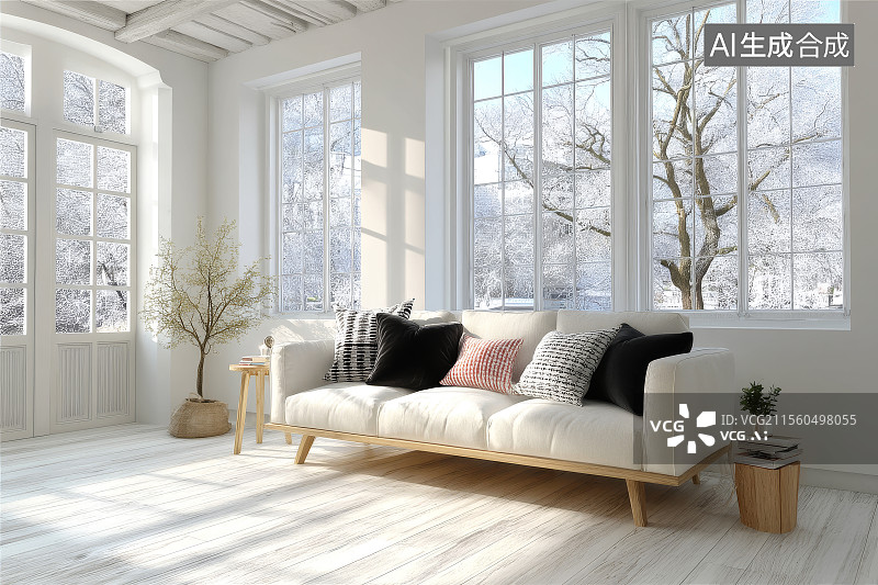 【AI数字艺术】冬日阳光下的温馨客厅图片素材
