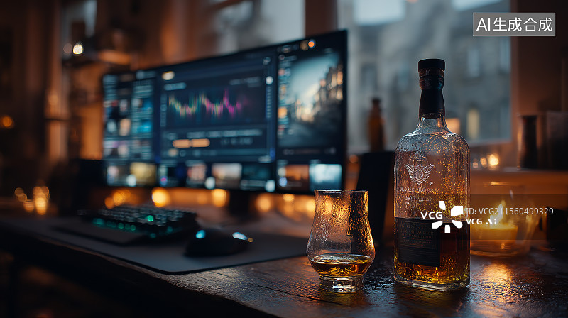 【AI数字艺术】家庭办公空间与威士忌图片素材