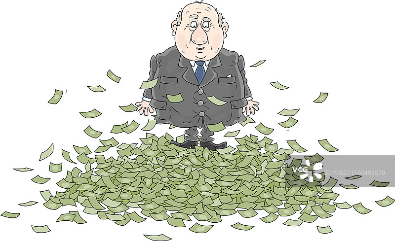 腐败官员坐在一堆钱上图片素材