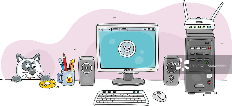 搞笑的猫咪在电脑桌前图片素材