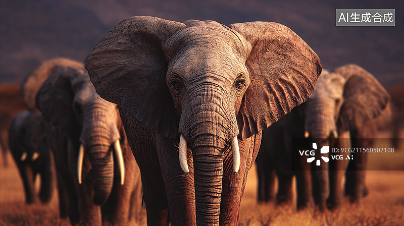 【AI数字艺术】非洲大草原上的象群图片素材