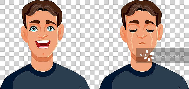 快乐的男人变得忧伤的卡通形象图片素材