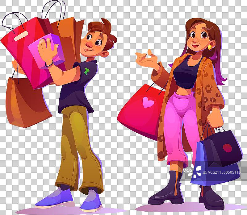 购物中心的女性买家角色，手提购物袋图片素材