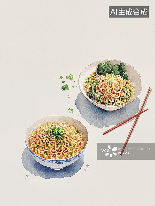 【AI数字艺术】筷子搅拌着一碗面条插画 西红柿鸡蛋面 一碗米粉，米线，螺蛳粉，炸酱面 热干面 担担面，麻辣小面图片素材