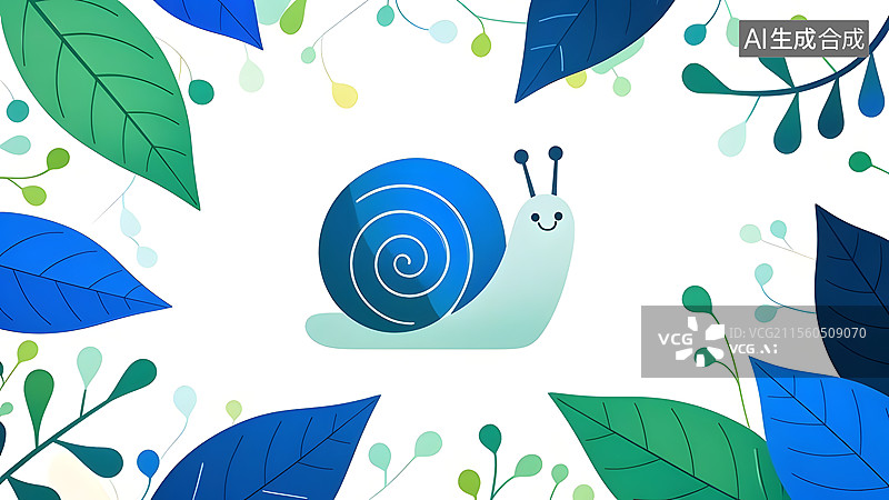 【AI数字艺术】2D卡通蜗牛趣味插画环绕图片素材
