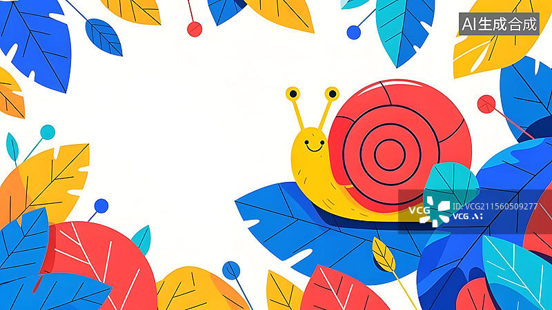 【AI数字艺术】2D卡通蜗牛趣味插画居右图片素材