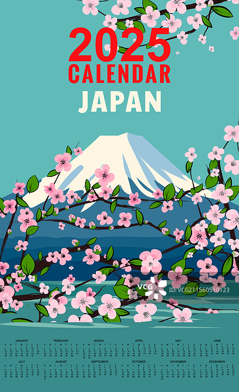 2025年每月日历海报 富士山 日本图片素材