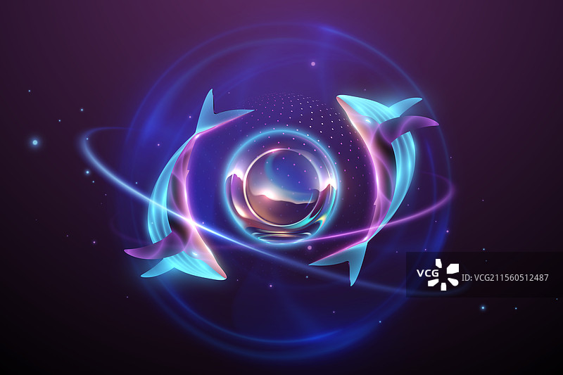 霓虹灯光球与鲸鱼及特效图片素材