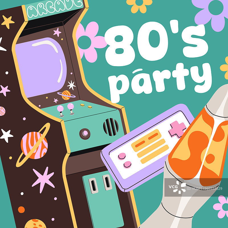 1980年代派对模板的卡片设计图片素材