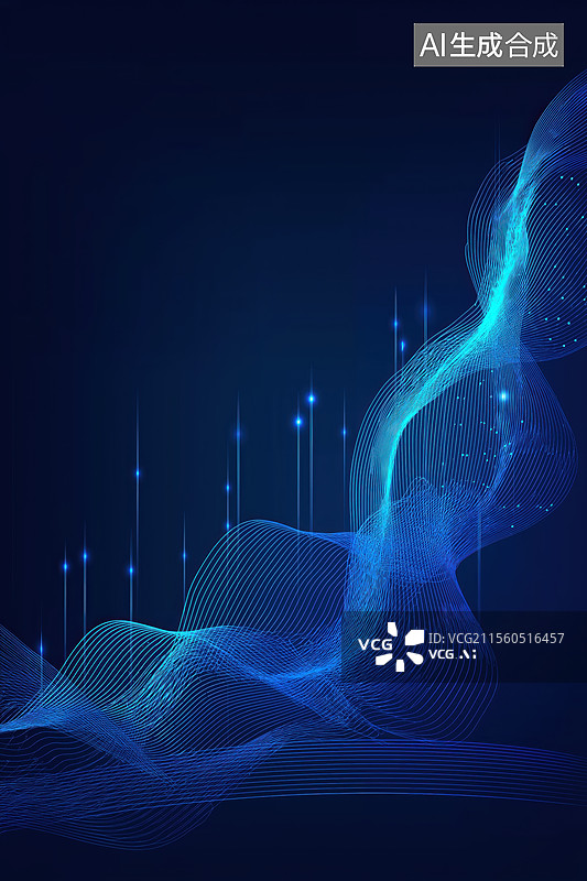 【AI数字艺术】蓝色波浪与光点的抽象背景图片素材