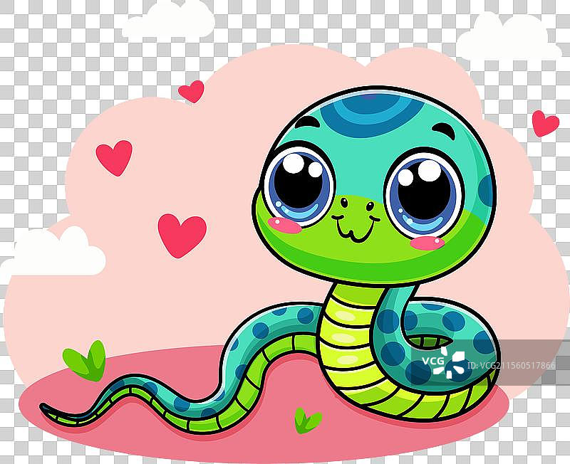 可爱的卡通蛇，拥有大眼睛和心形图案图片素材