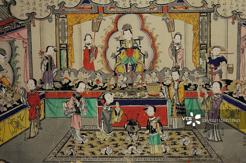 （中国美术馆）天津杨柳青清代年画《大姐拴娃娃》图片素材