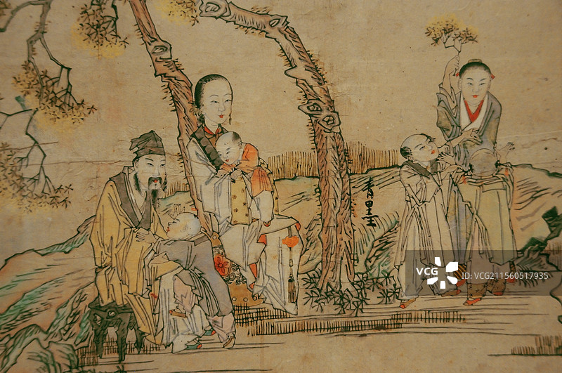 （中国美术馆）天津杨柳青清代年画《窦氏五桂图》图片素材