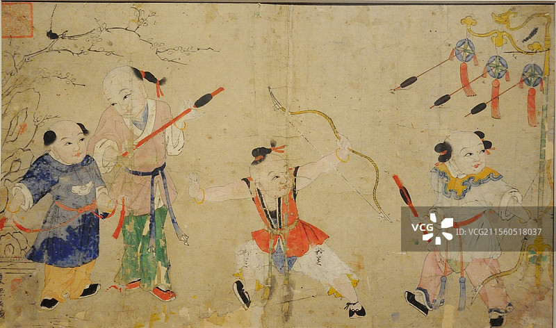 （中国美术馆）天津杨柳青清代年画《十不闲》图片素材