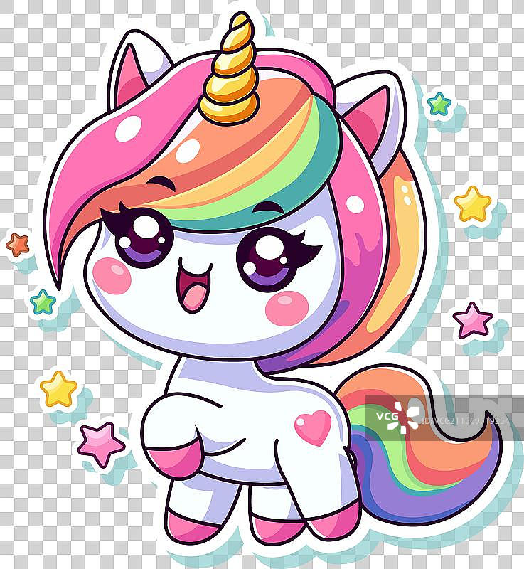 可爱的独角兽角色，拥有彩虹色的鬃毛，风格为可爱风格图片素材