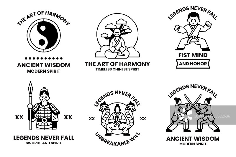 中国武士概念的一组图像图片素材