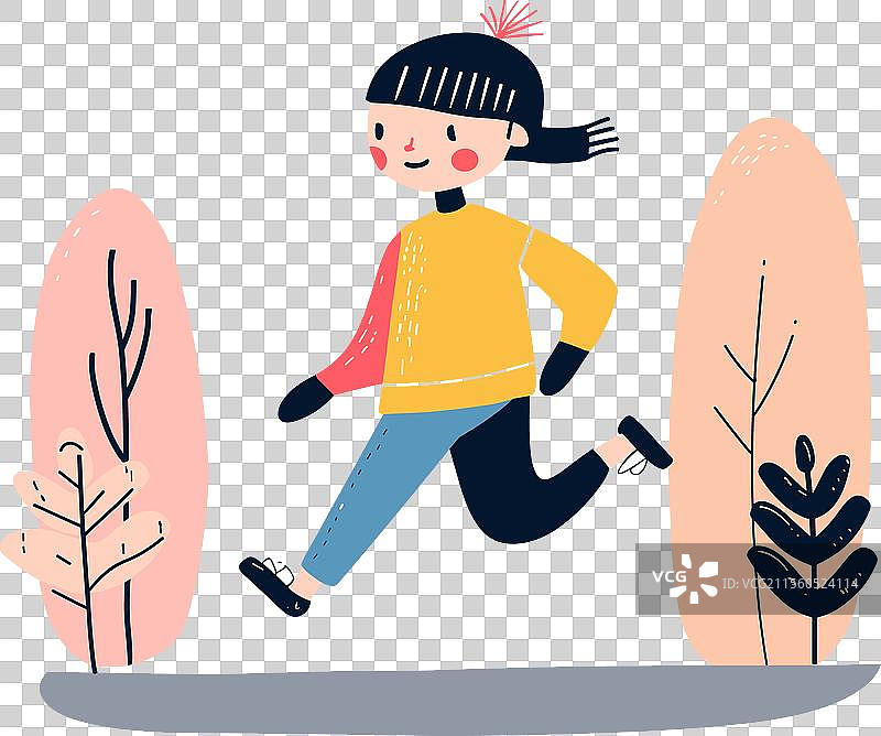 年轻女孩在户外奔跑，享受锻炼的乐趣图片素材