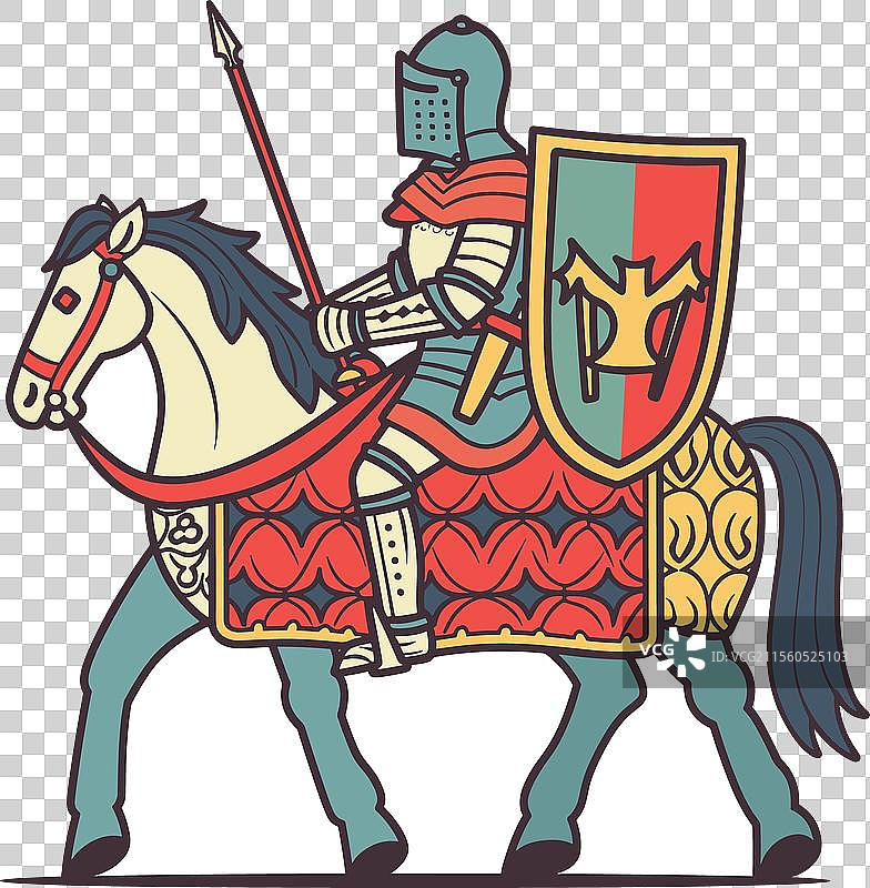 中世纪骑士骑马，手持长矛和盾牌图片素材