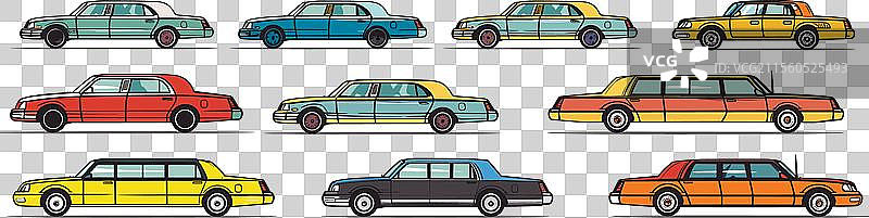 经典复古汽车侧视图多彩系列图片素材