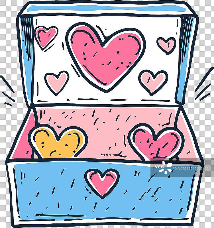 蓝色盒子里装满了五彩缤纷的心形闪亮爱心图片素材