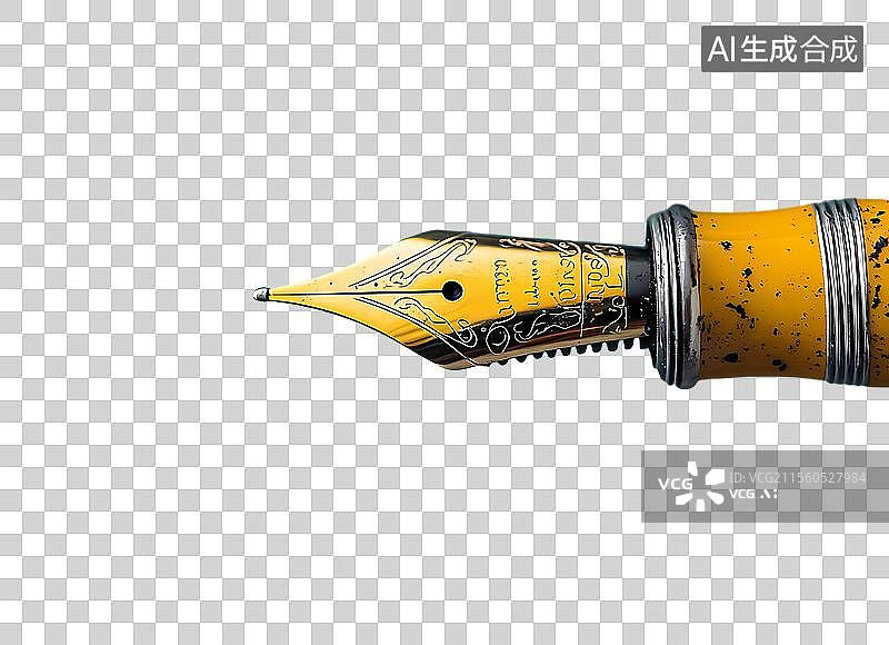 【AI数字艺术】黄色钢笔笔尖特写图片素材