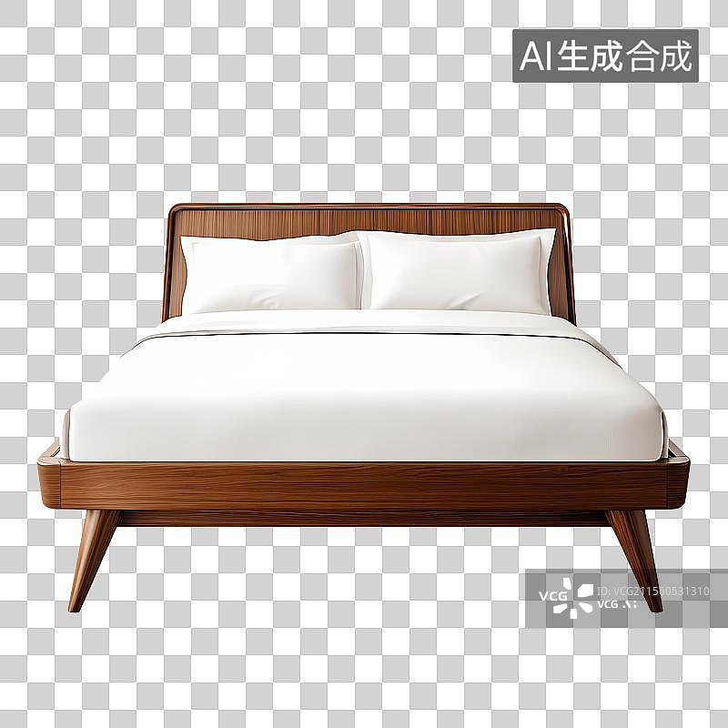 【AI数字艺术】木质床配白色床品图片素材