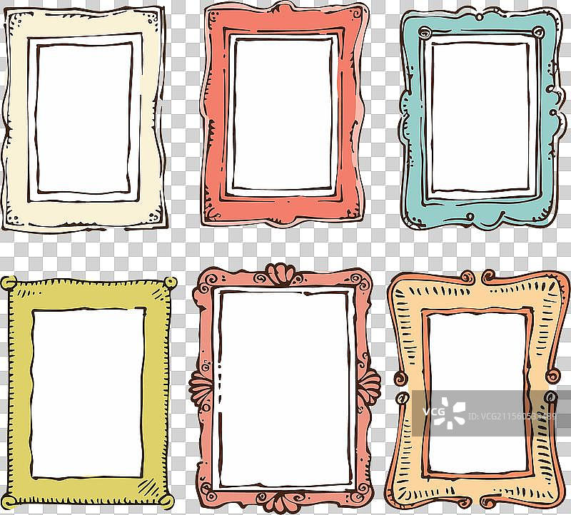 six colorful handdrawn picture frames various图片素材