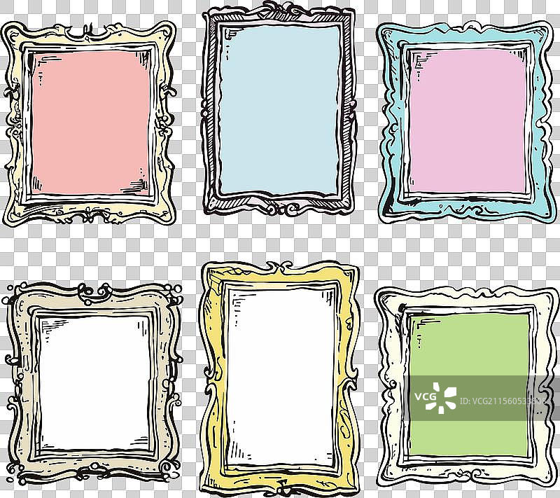 六个独特的手绘装饰框图片素材