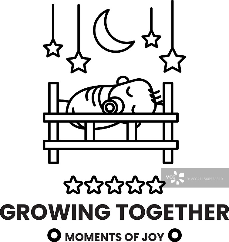 婴儿在婴儿床上睡觉，头顶有一颗星星。图片素材